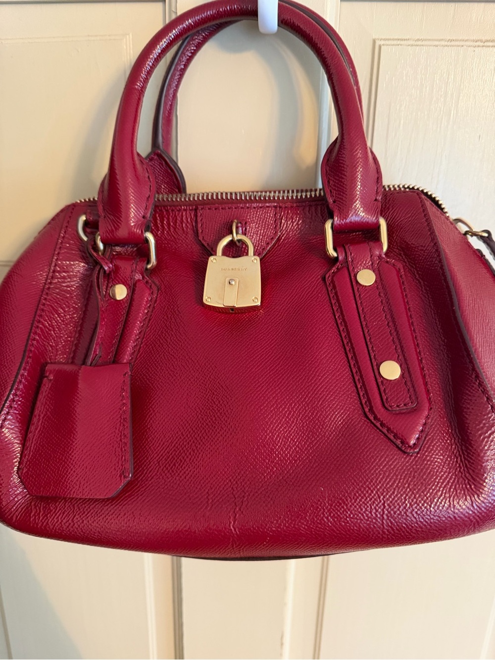Burberry Berry Red Leather Satchel with Gold Hardware